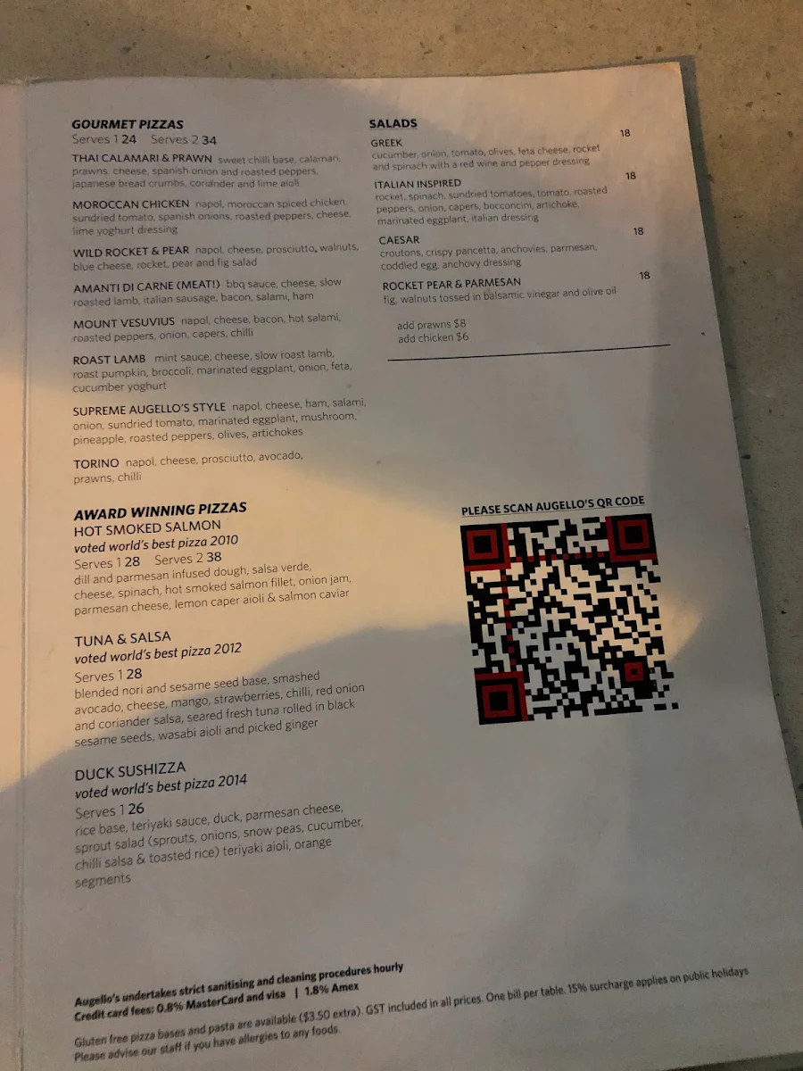 Menu, Augello's Ristorante & Pizzeria