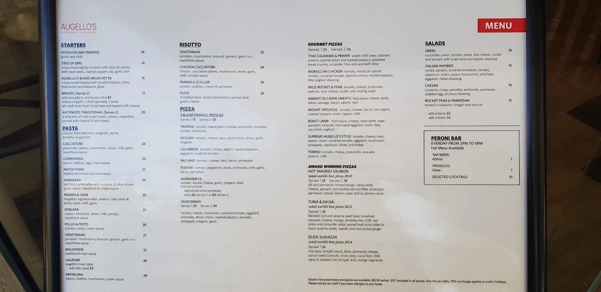 Menu, Augello's Ristorante & Pizzeria
