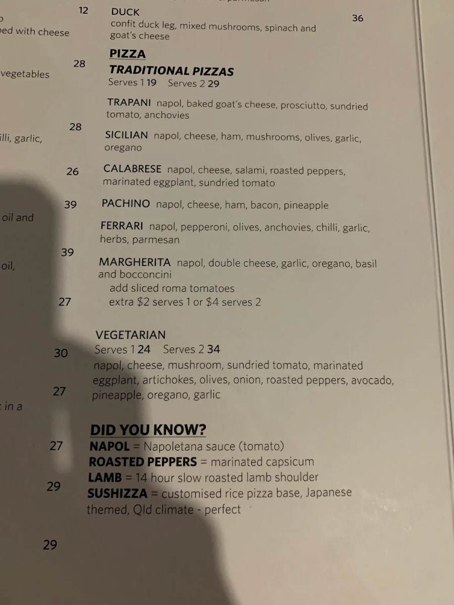 Menu, Augello's Ristorante & Pizzeria