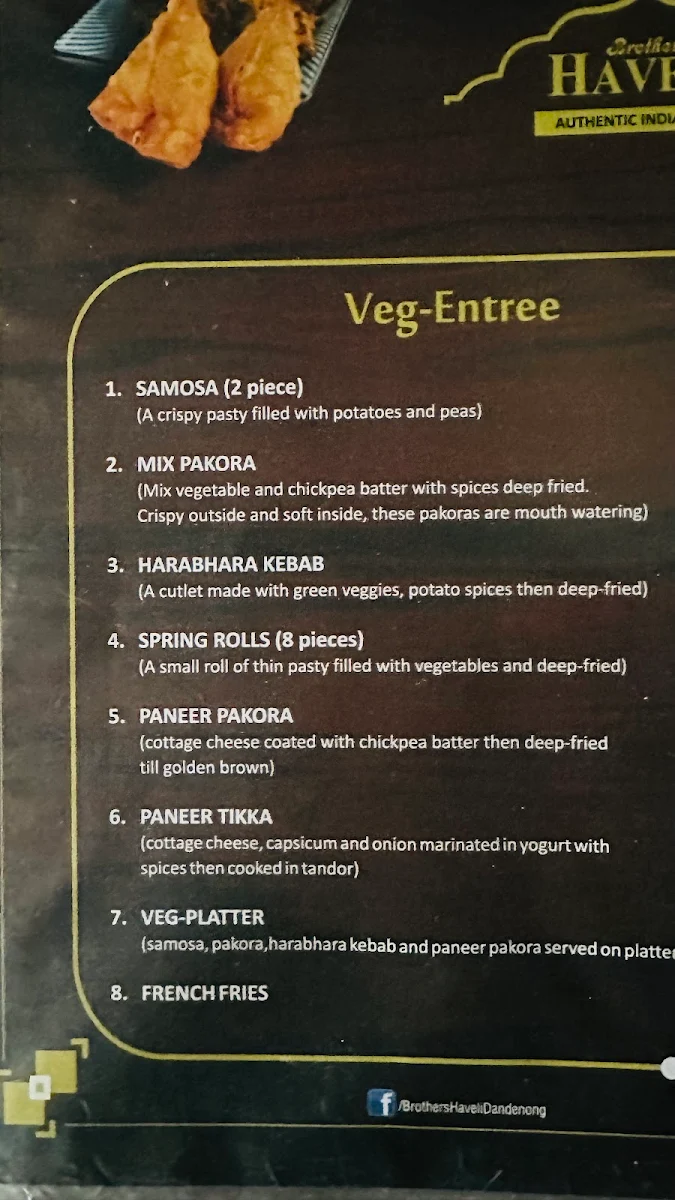 Menu, Brothers Haveli Indian Restaurant