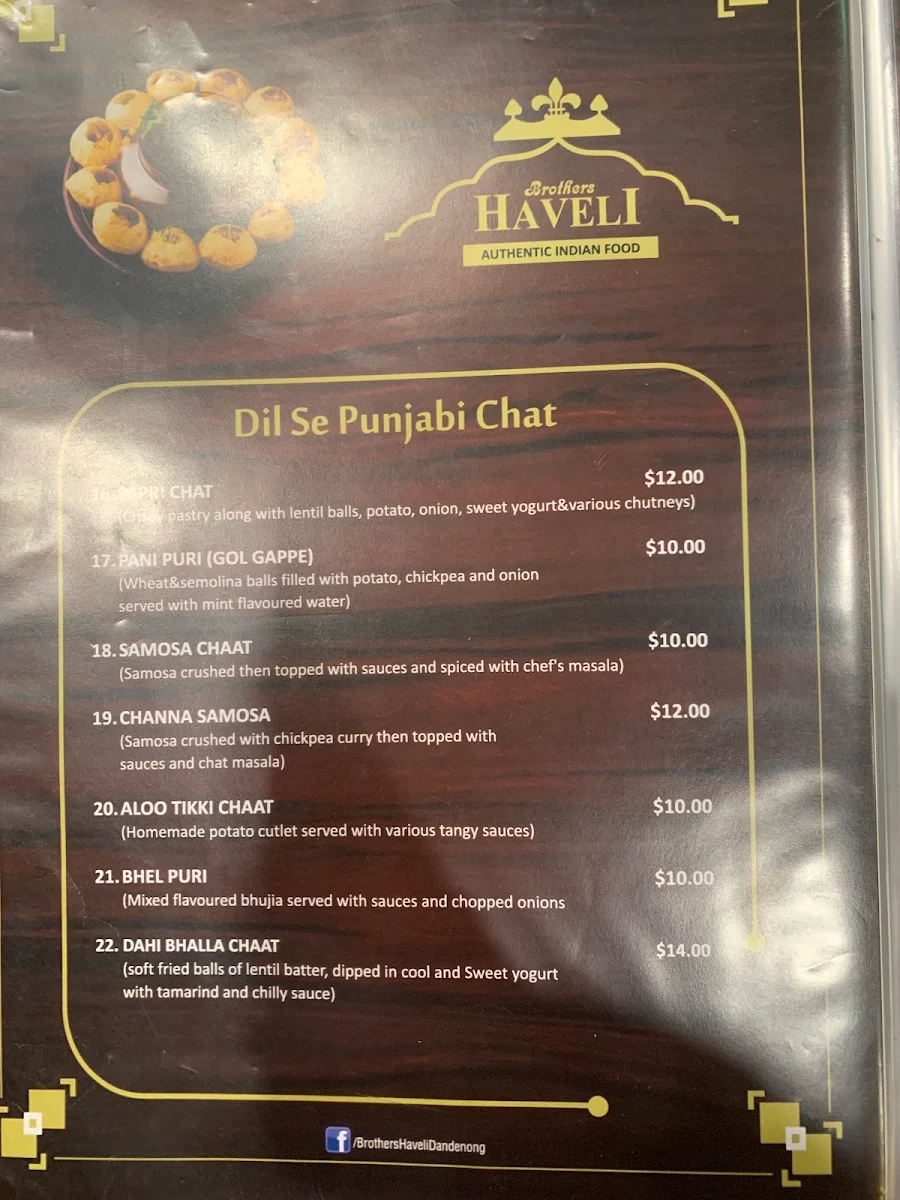 Menu, Brothers Haveli Indian Restaurant