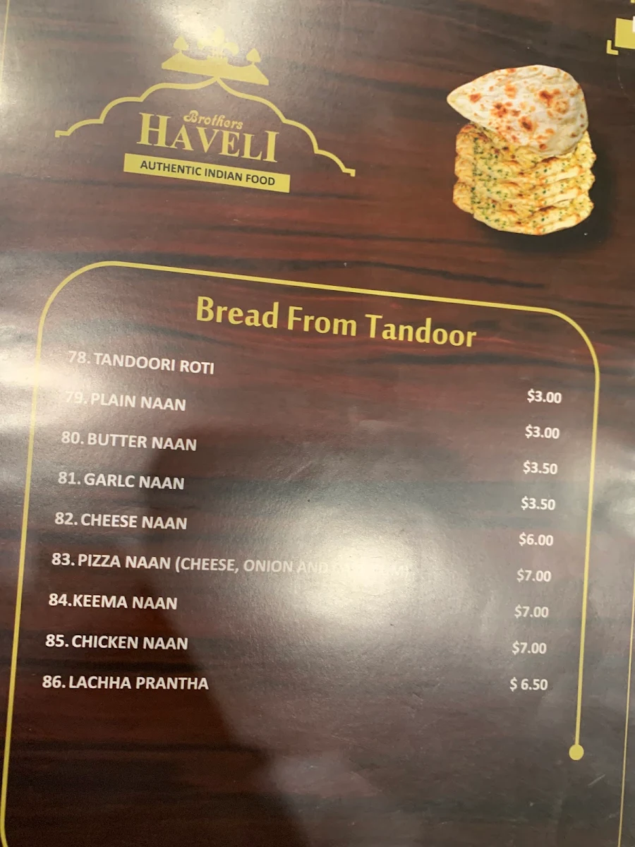 Menu, Brothers Haveli Indian Restaurant