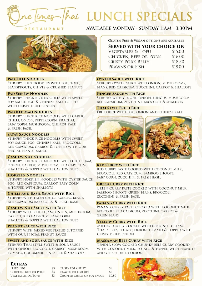 Menu, One Times Thai Randwick