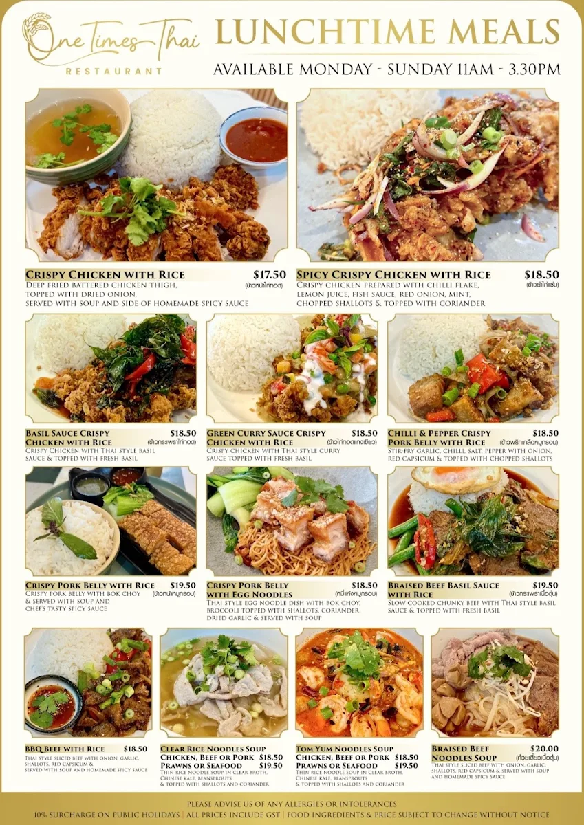 Menu, One Times Thai Randwick