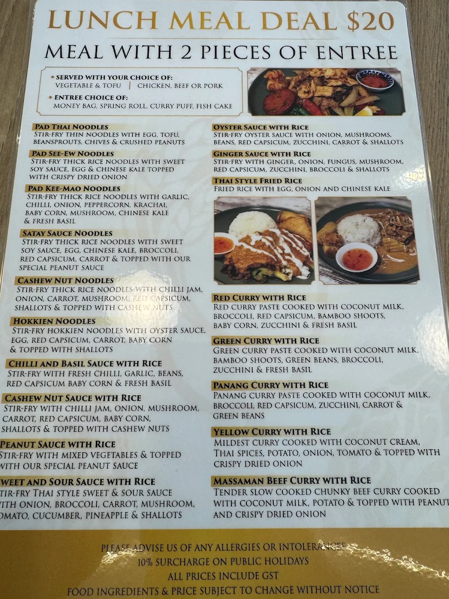 Menu, One Times Thai Randwick