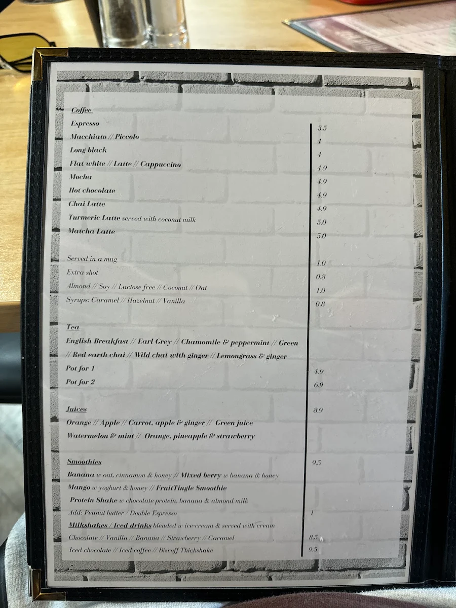 Menu, The Front Page Cafe