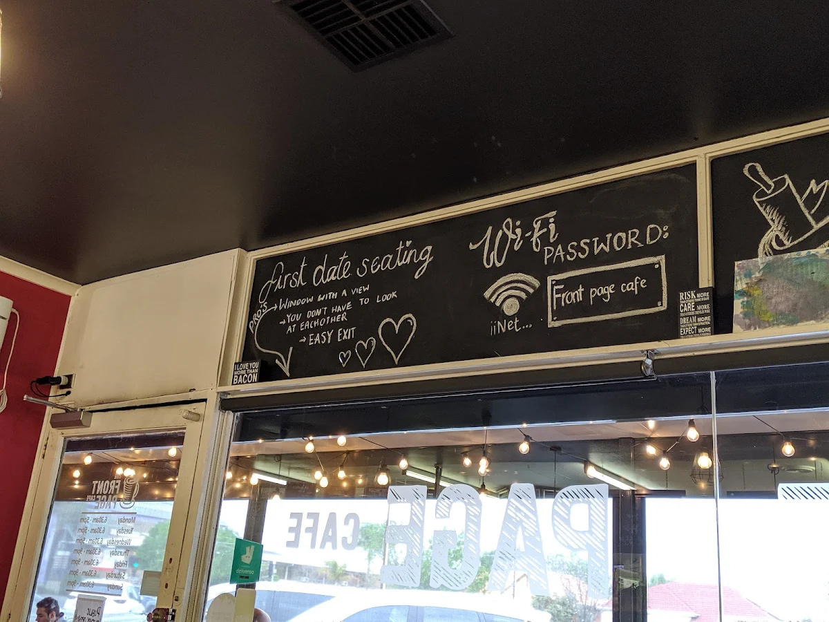 Menu, The Front Page Cafe