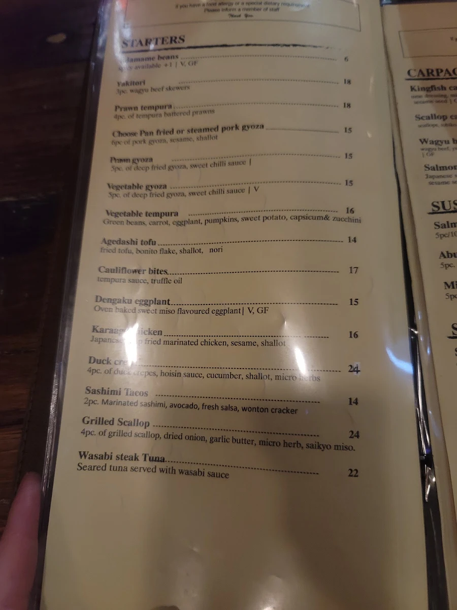 Menu, SOY Japanese Restaurant
