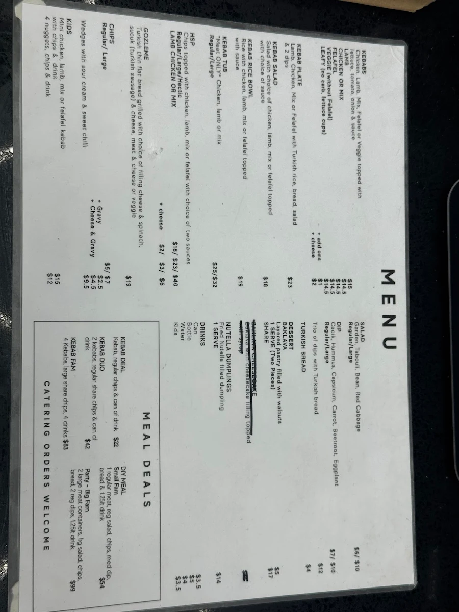Menu, Kebabs on High Ballarat Central