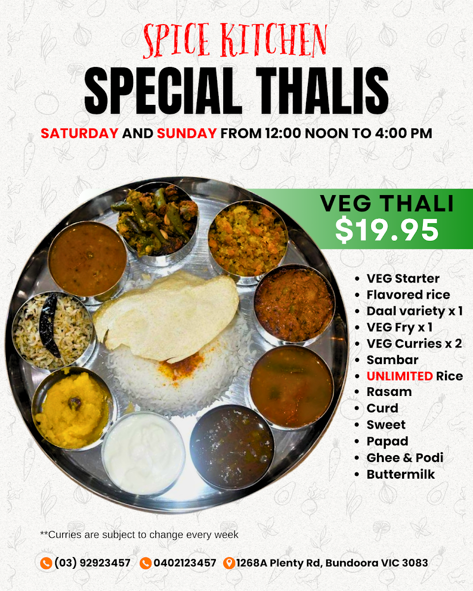 Menu, Spice Kitchen Bundoora