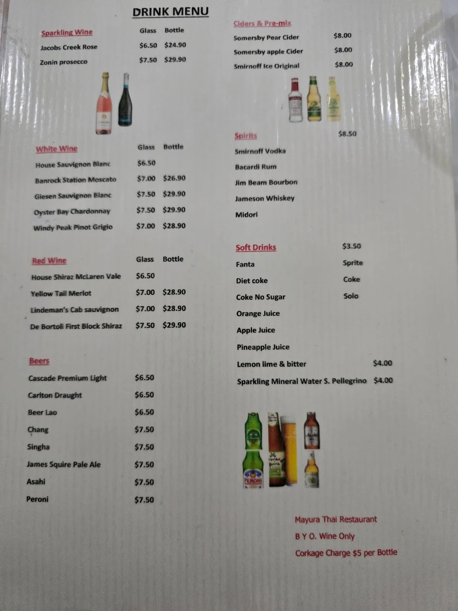 Menu, Mayura Thai