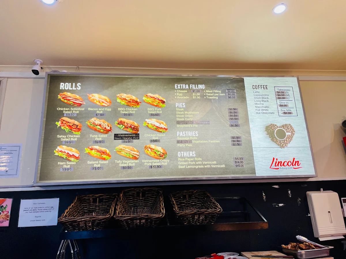 Menu, Lincoln Bakery Cafe