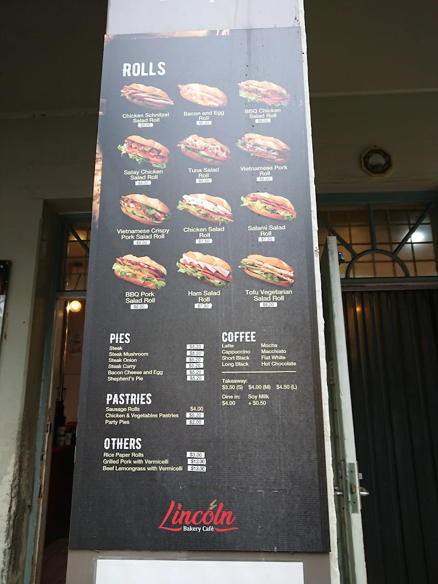Menu, Lincoln Bakery Cafe
