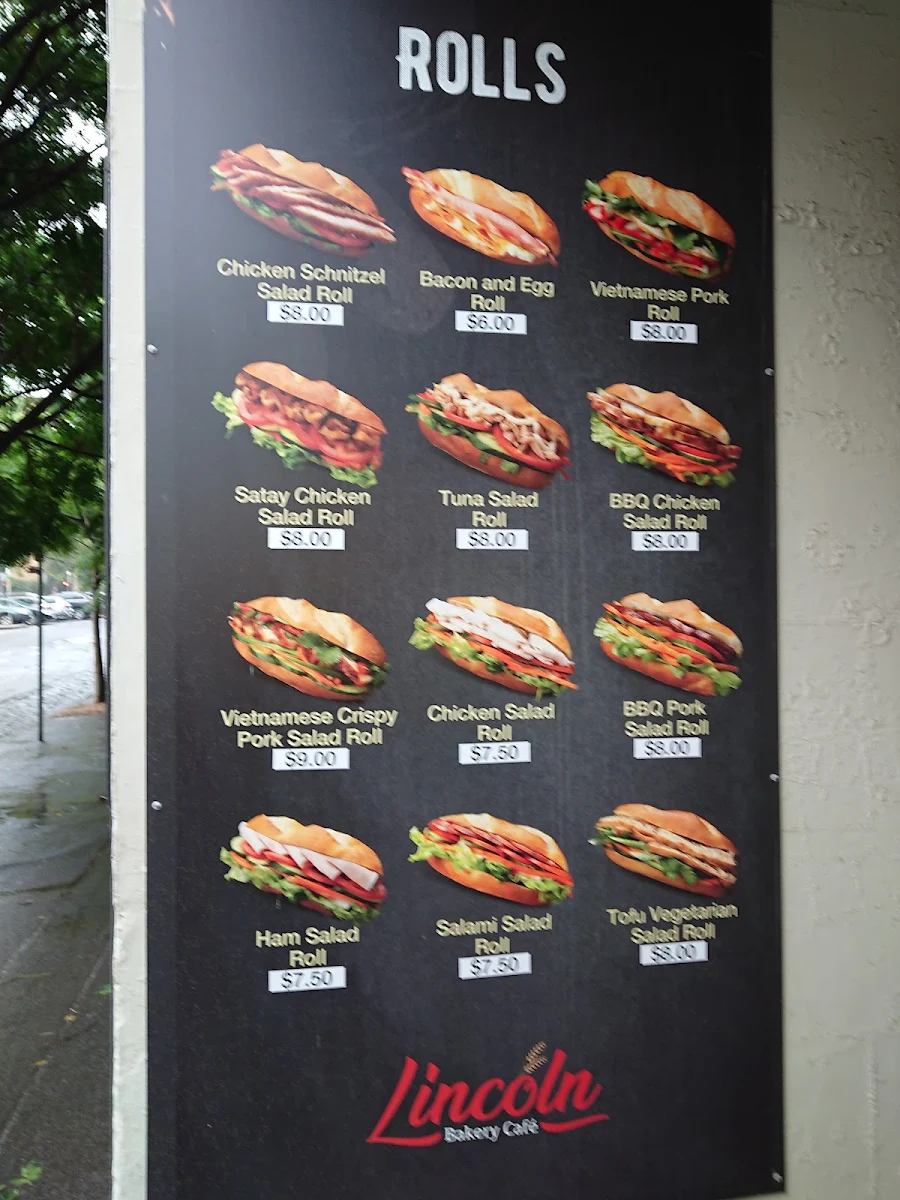 Menu, Lincoln Bakery Cafe