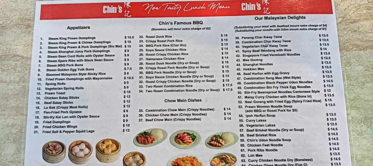 Menu, Chin's Noodle House