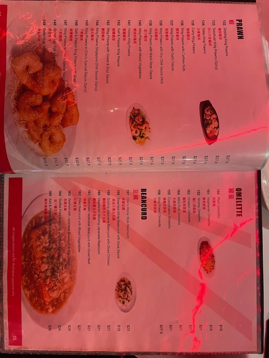 Menu, Chin's Noodle House