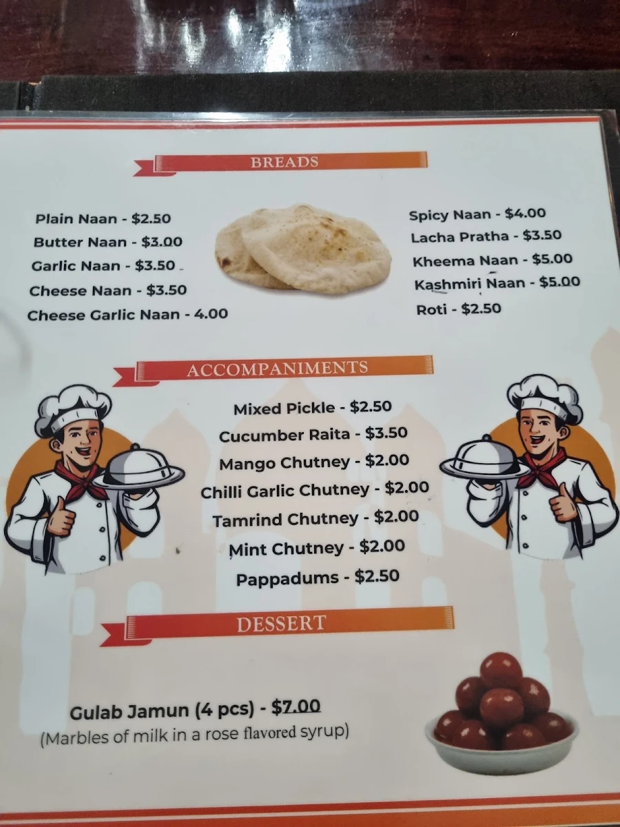 Menu, Master Chef Indian Tandoori