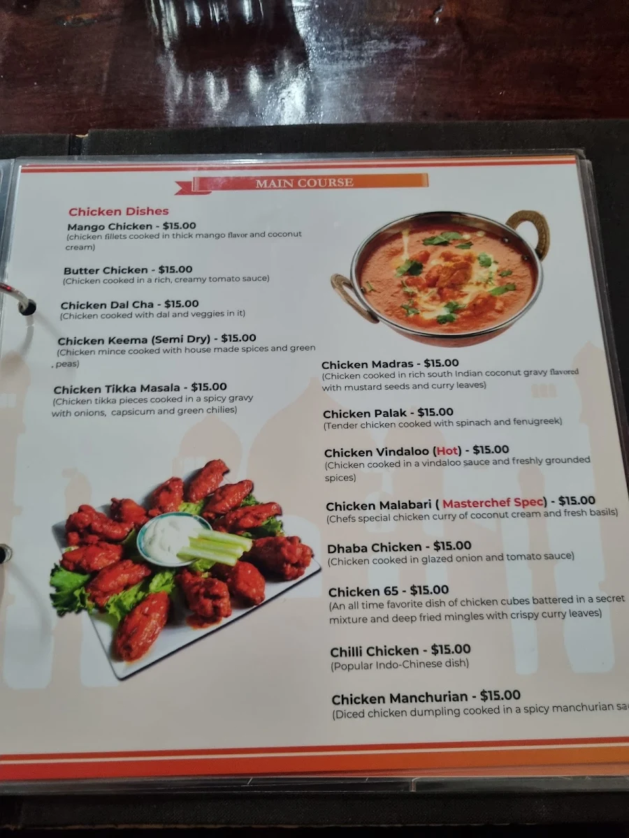 Menu, Master Chef Indian Tandoori