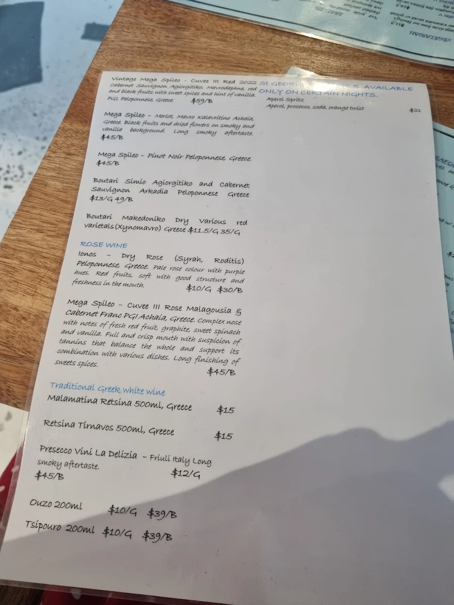 Menu, St George Greek Eatery