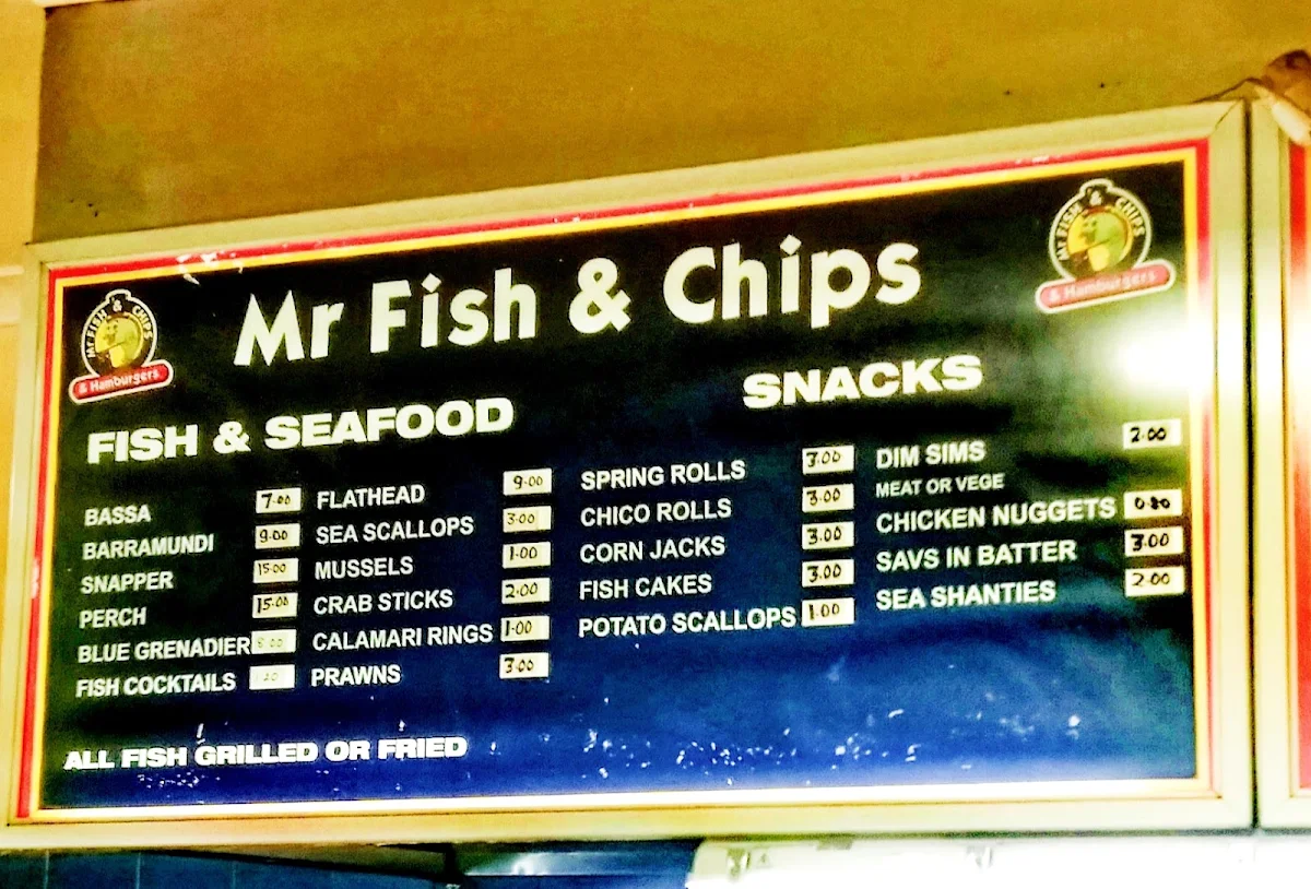 Menu, Mr Fish and Chips