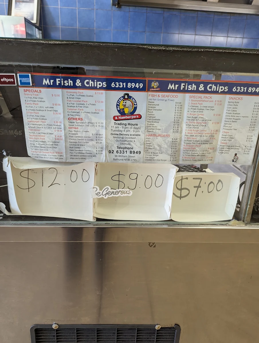 Menu, Mr Fish and Chips