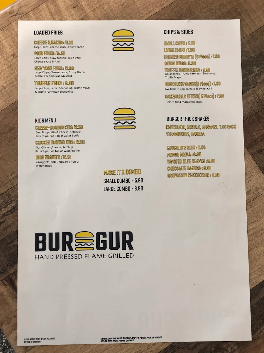 Menu, Burgur Frankston