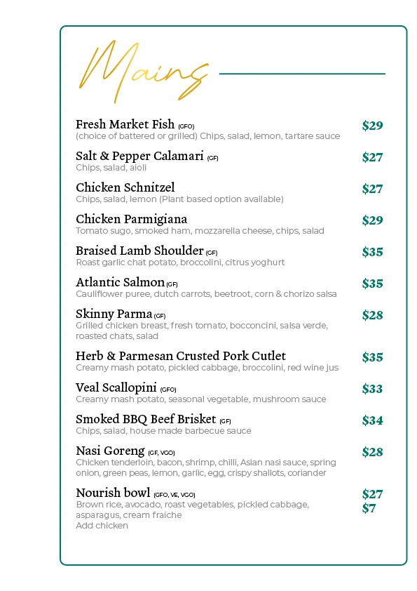 Menu, St Lords