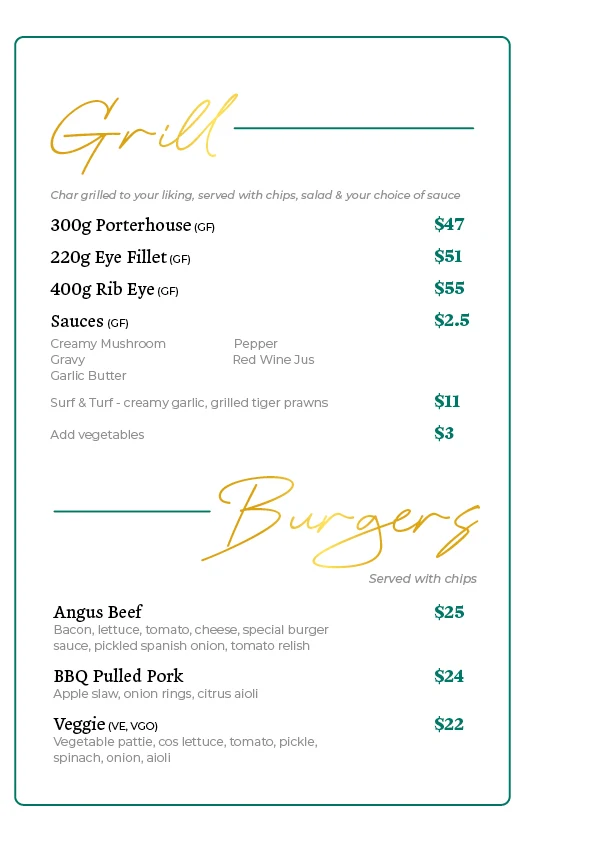 Menu, St Lords