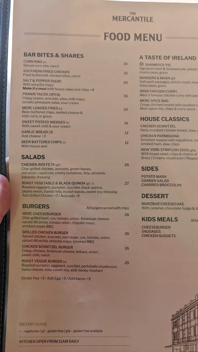 Menu, Mercantile Hotel