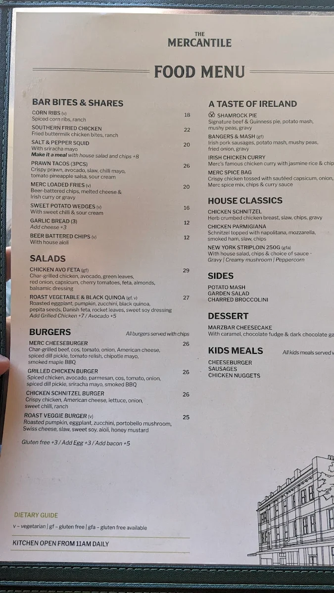 Menu, Mercantile Hotel