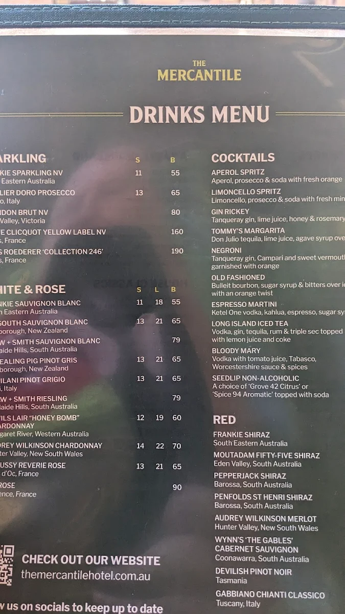 Menu, Mercantile Hotel
