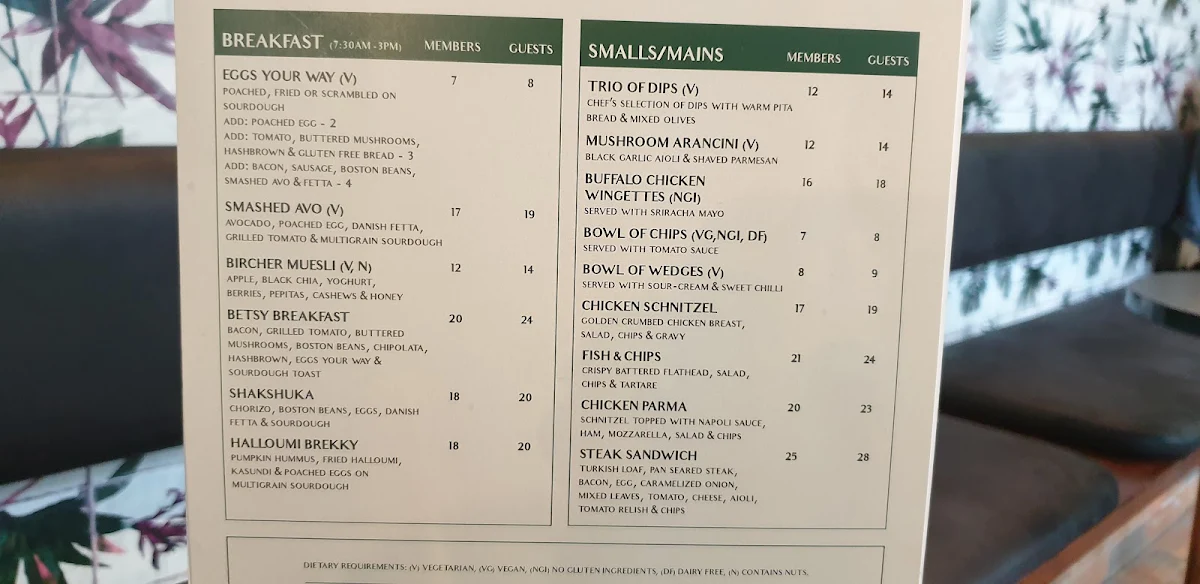 Menu, Betsy Jane