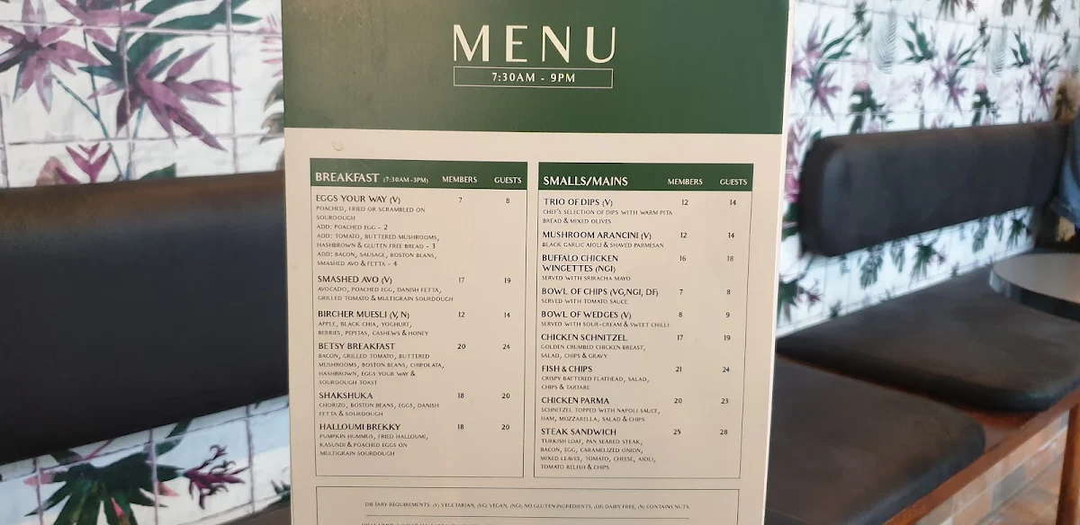 Menu, Betsy Jane