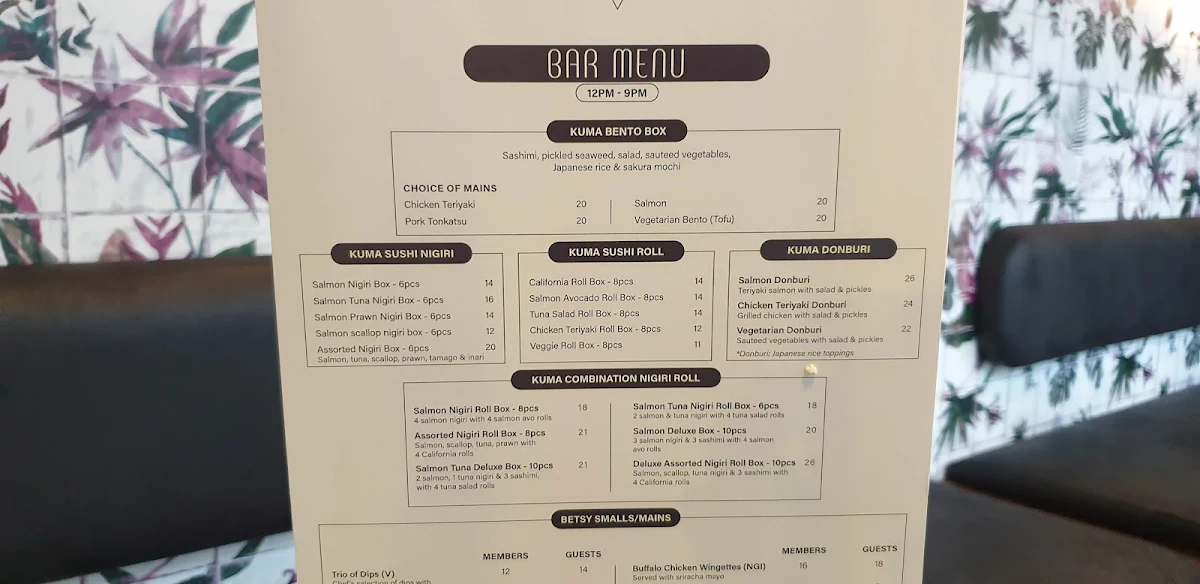 Menu, Betsy Jane