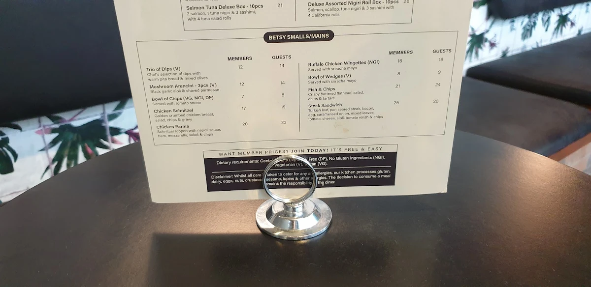 Menu, Betsy Jane
