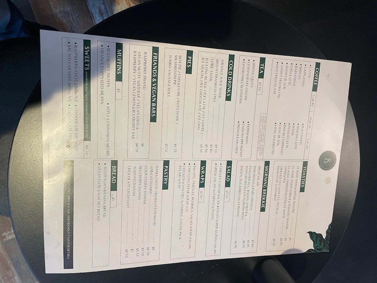Menu, Betsy Jane