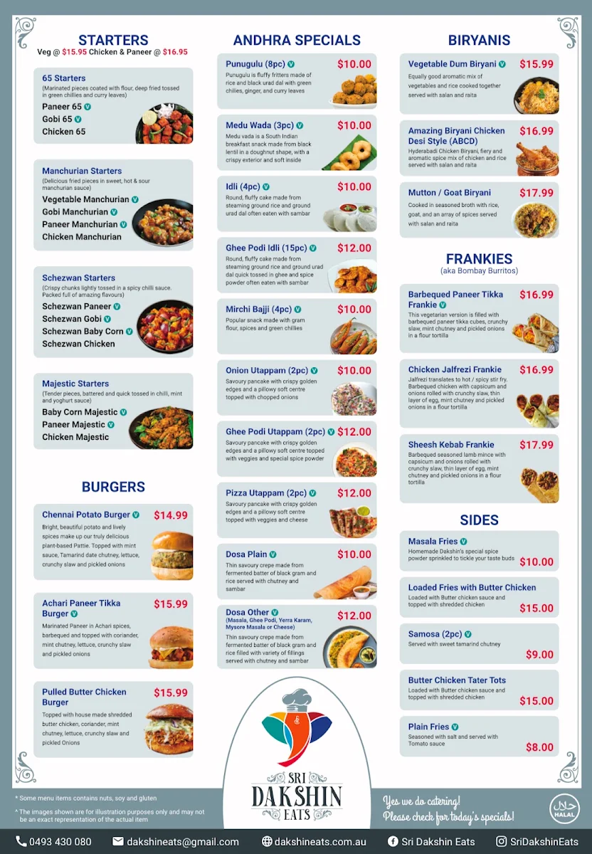 Menu, Sri Dakshin Eats FOOD TRUCK