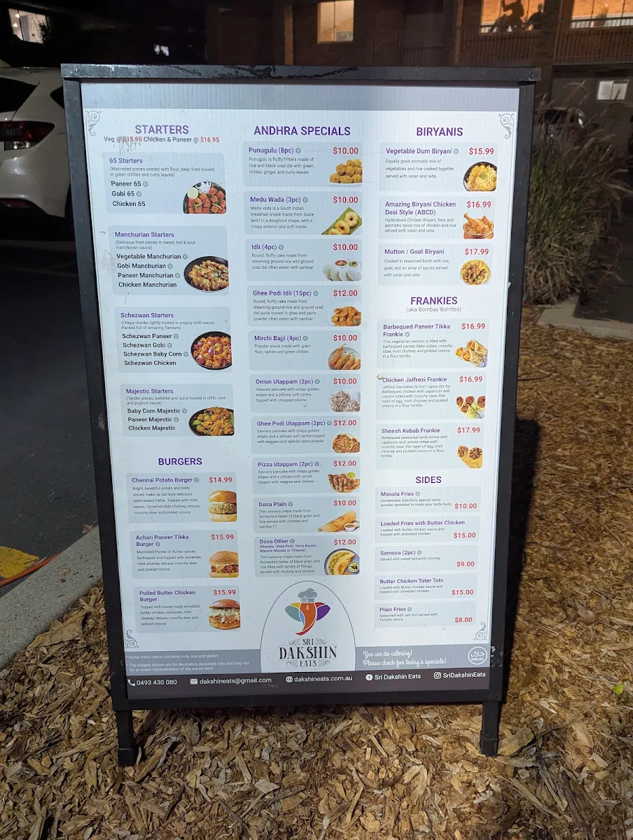 Menu, Sri Dakshin Eats FOOD TRUCK