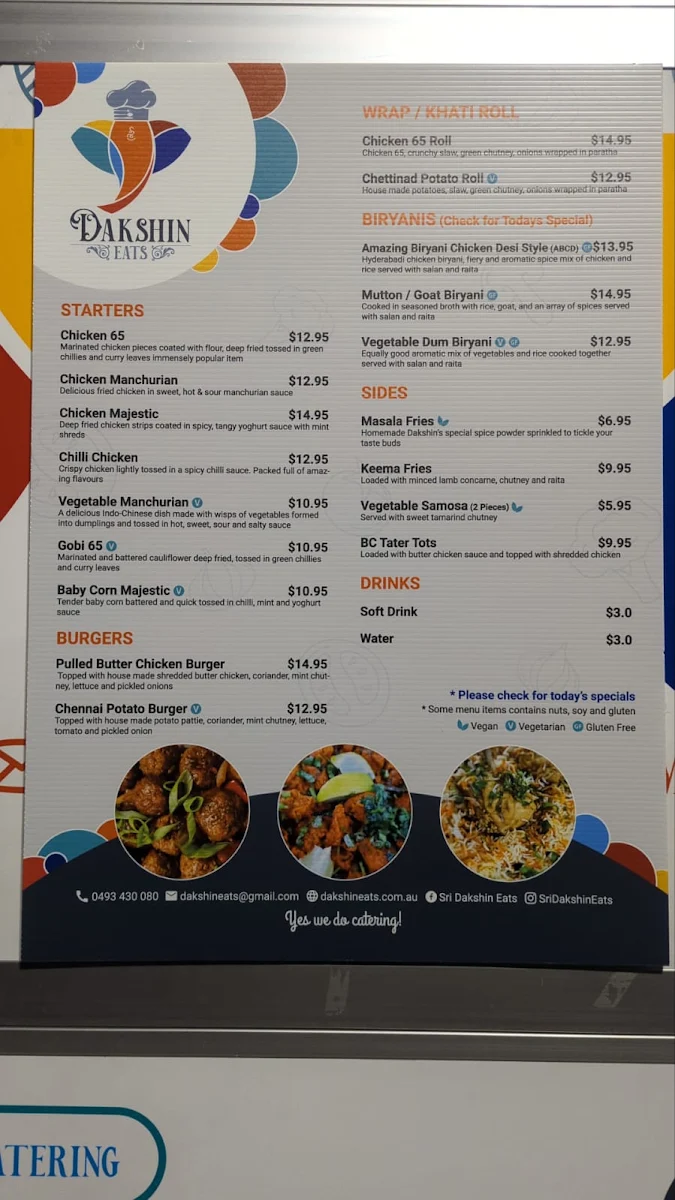Menu, Sri Dakshin Eats FOOD TRUCK