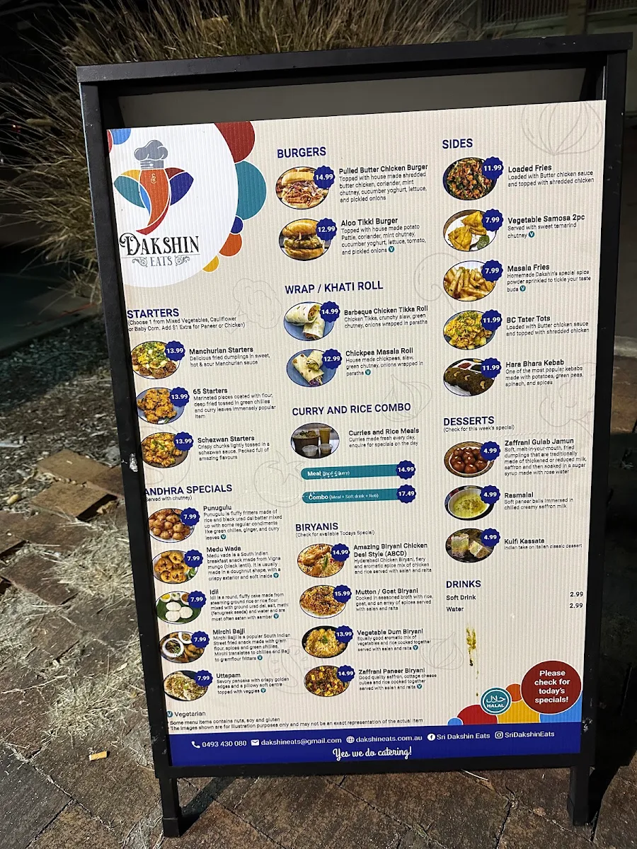 Menu, Sri Dakshin Eats FOOD TRUCK