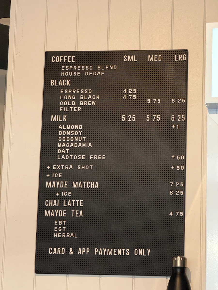 Menu, Sparrow Coffee - Main Beach