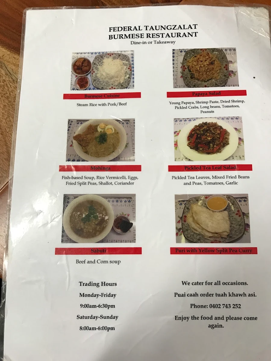 Menu, Federal Taung Zalat