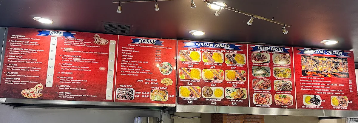 Menu, Ali's Pizzeria