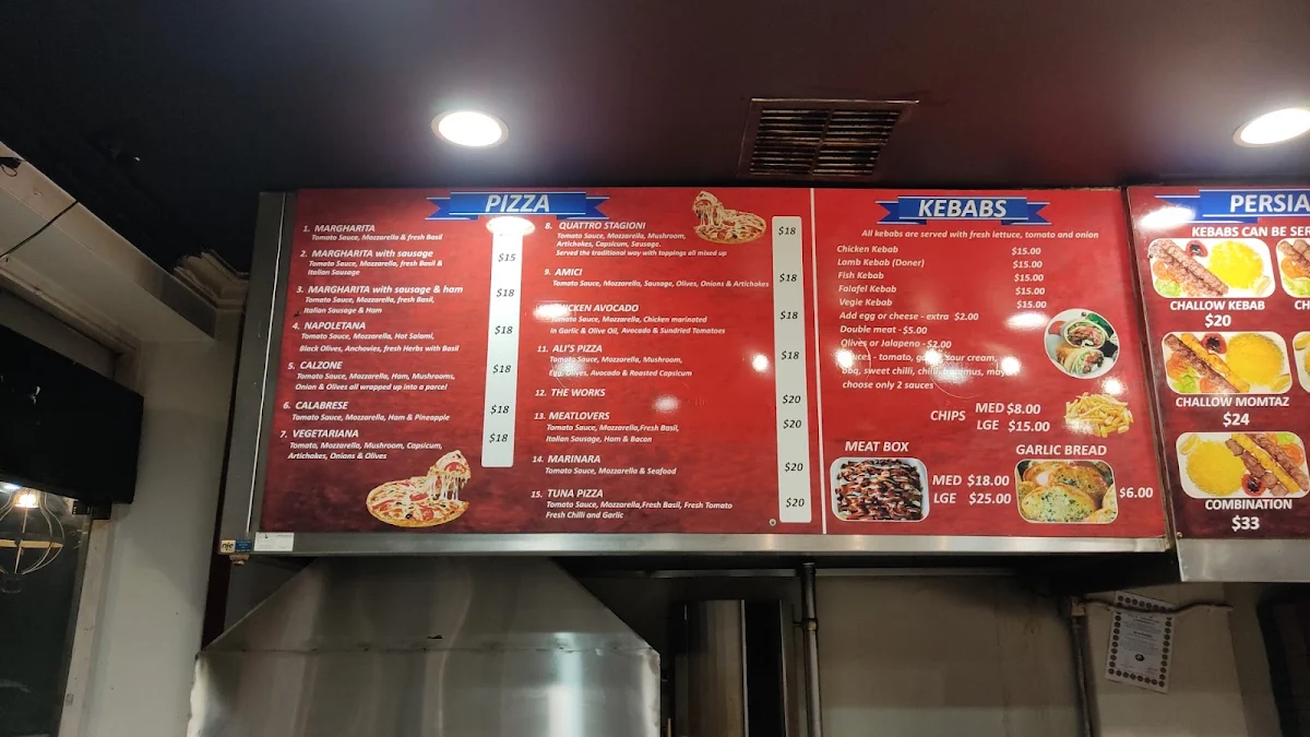 Menu, Ali's Pizzeria