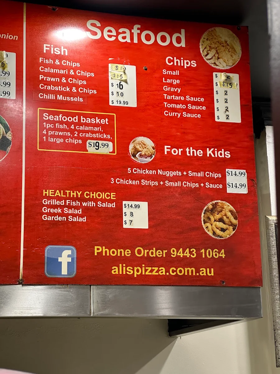 Menu, Ali's Pizzeria