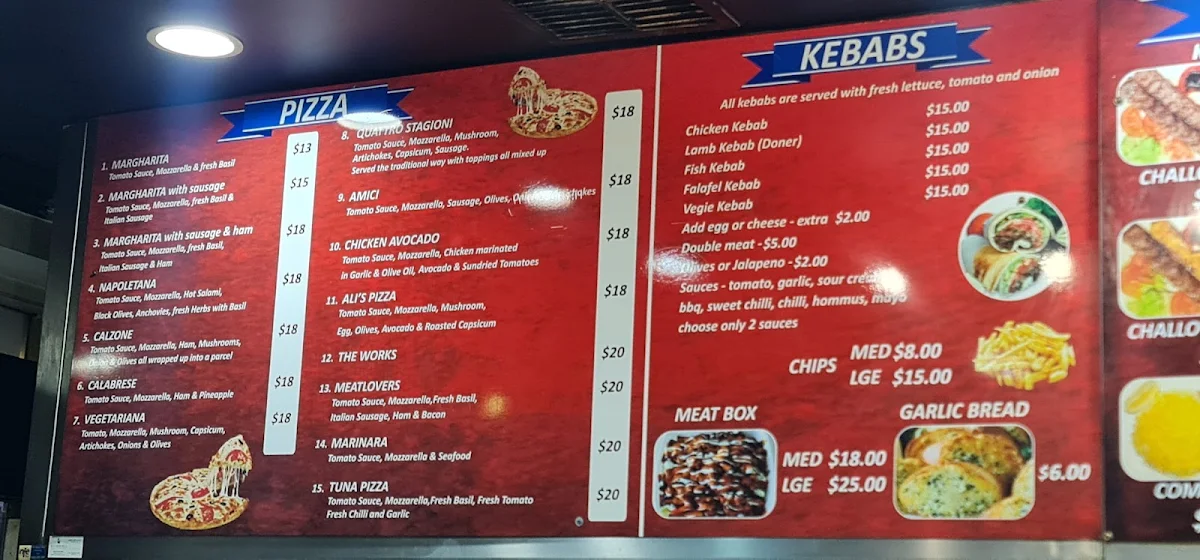 Menu, Ali's Pizzeria
