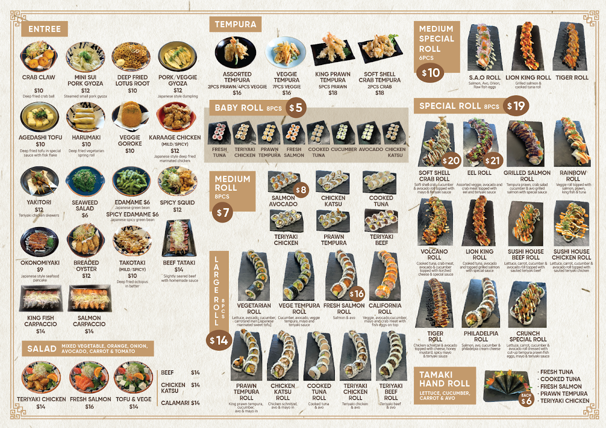 Menu, Sushi House