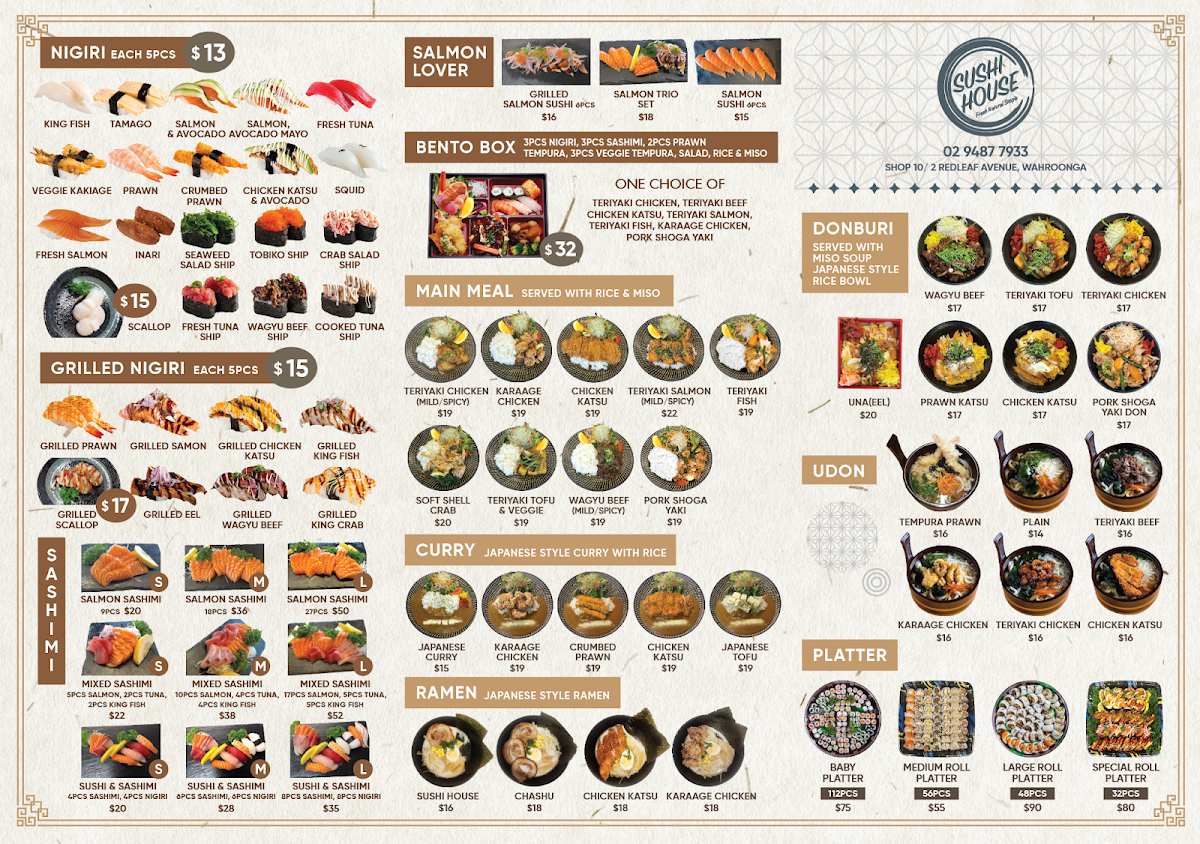 Menu, Sushi House