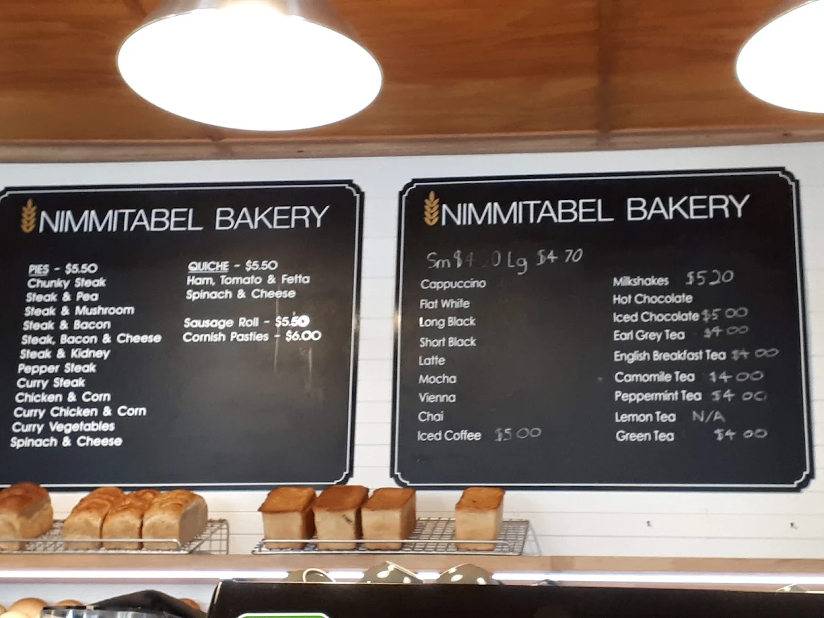 Menu, Nimmitabel Bakery