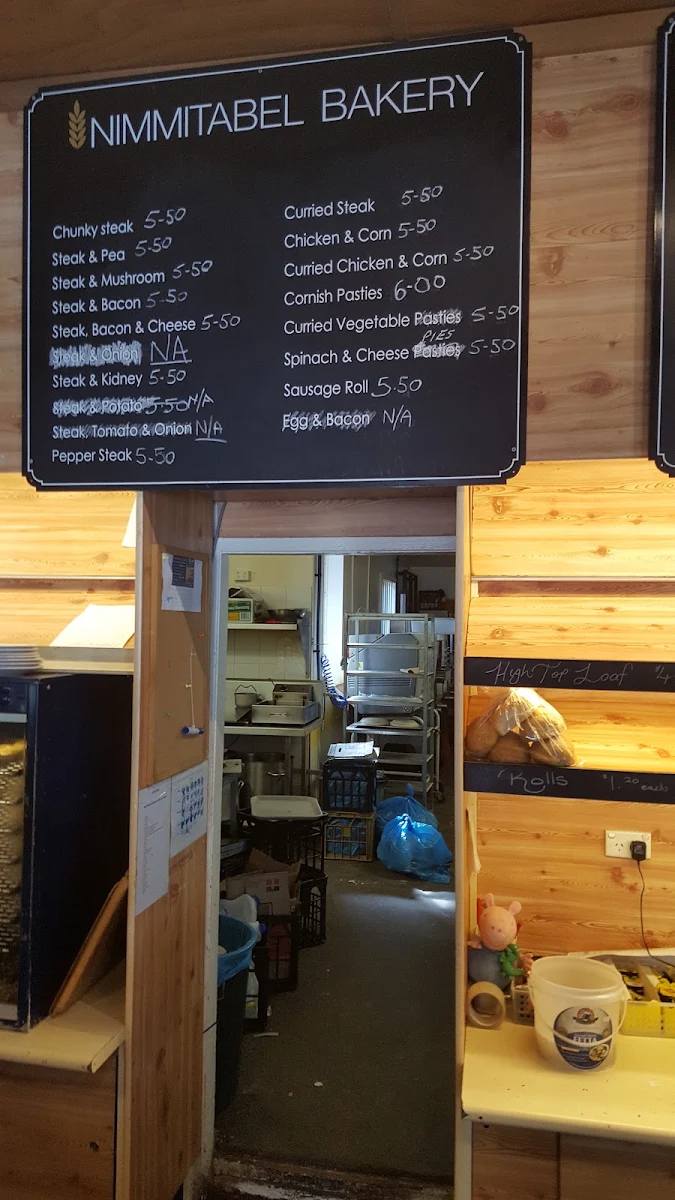 Menu, Nimmitabel Bakery